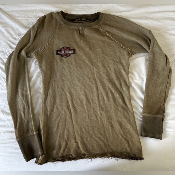 Harley-Davidson Gray Raglan Studded Crewneck Sweatshirt Raw Hem Size M - Picture 9 of 16